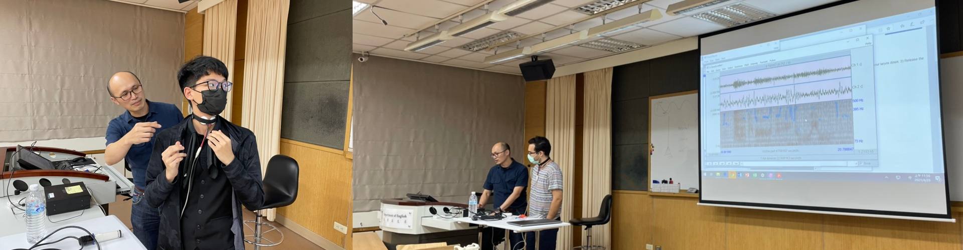 2021年4月23日發音學專題演講現場臺大講者演練與全體合影照片