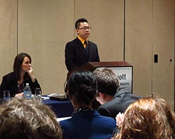 English Department senior Link Nie confidently presiding over the session as the elected Chair of the Security Council during the 2013 NMUN conference